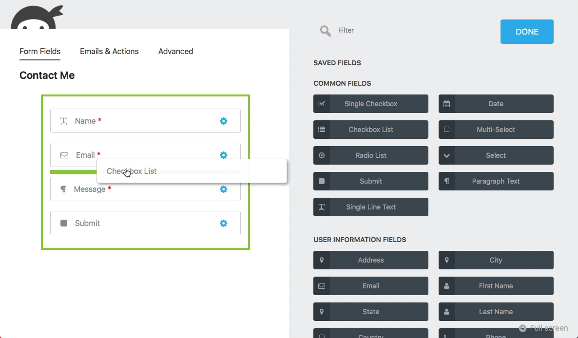 ninja wordpress contect form