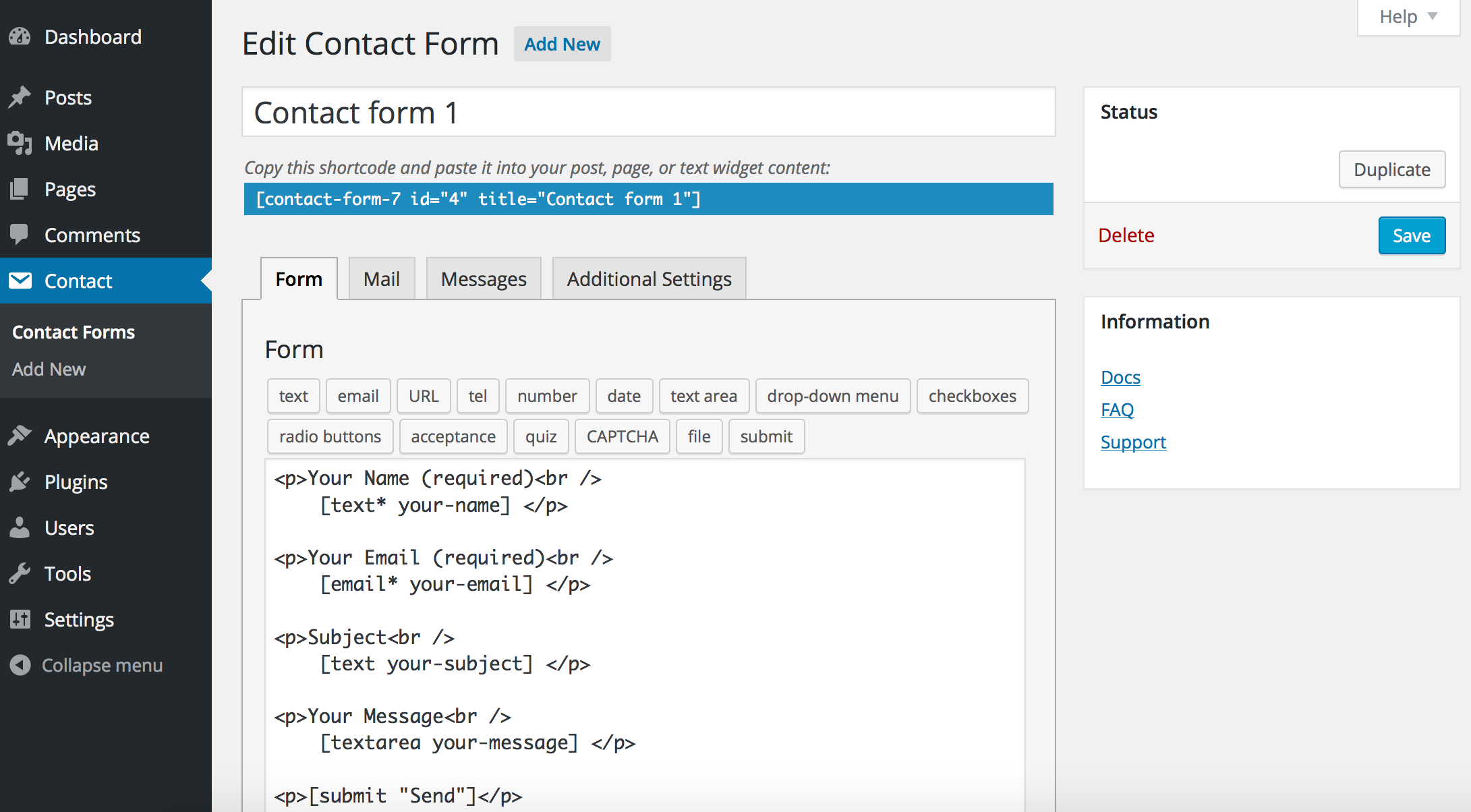 wordpress contect form