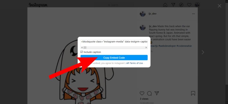 Instagram In-built Embedding Option
